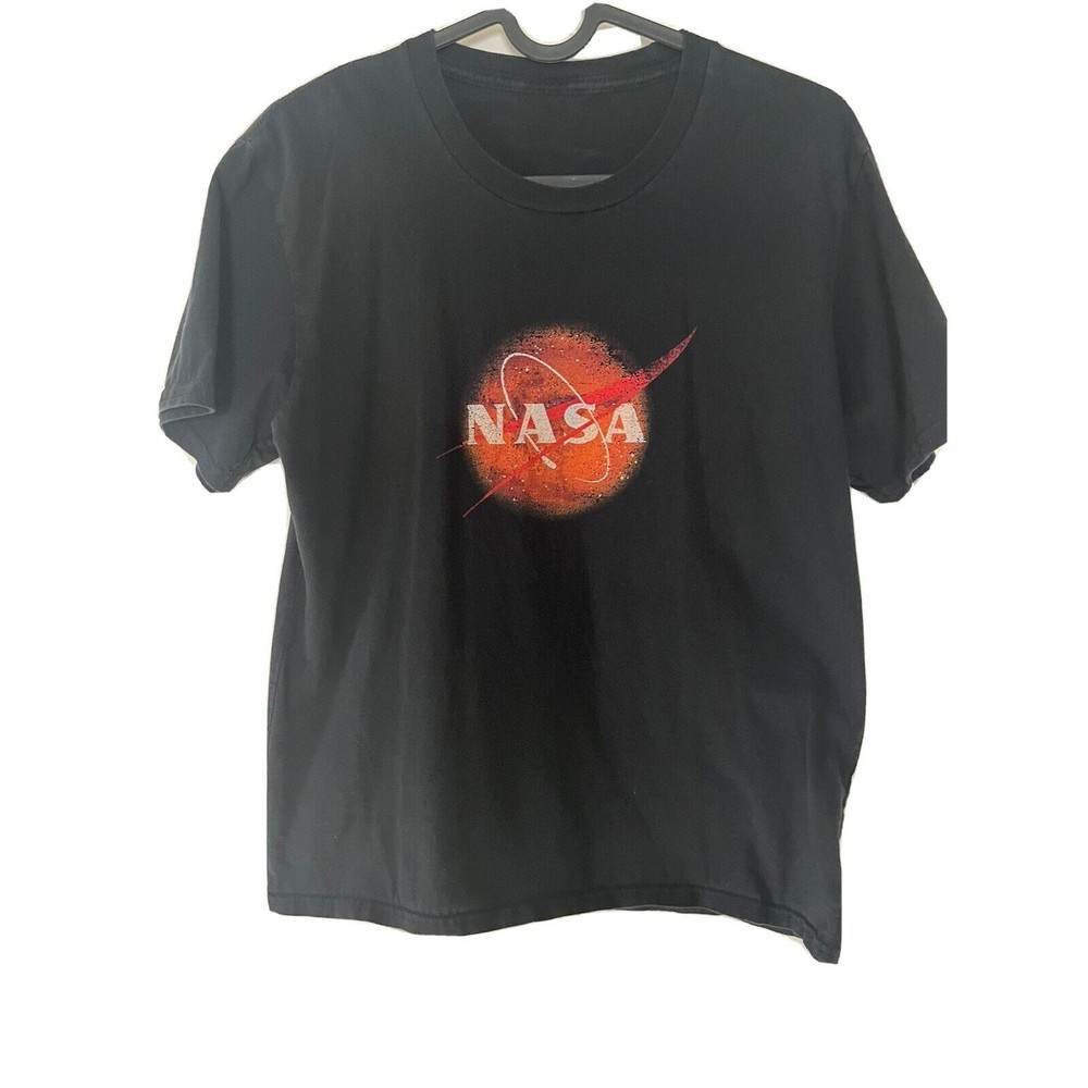 NASA T-Shirt Kids Boys Size M Distress Look Tee Black & Red Crewneck